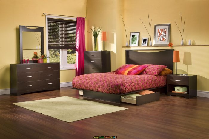 غرف نوم كاملة بيج بني أحمر أسود والمزيد