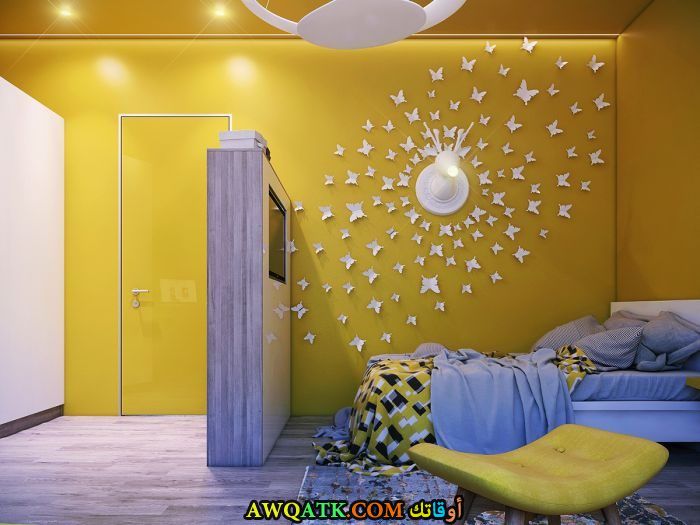 غرفة نوم أطفال باللون الأصفر روعة