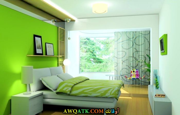 غرفة نوم باللون الأخضر شيك وجميلة