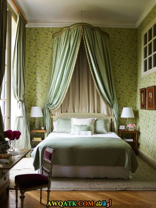 غرفة نوم باللون الأخضر شيك وجميلة