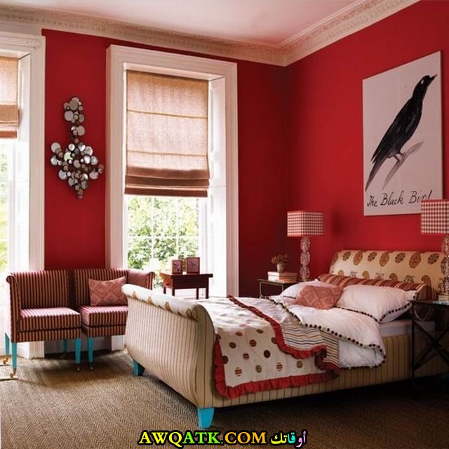 غرفة نوم شيك جداً باللون الأحمر