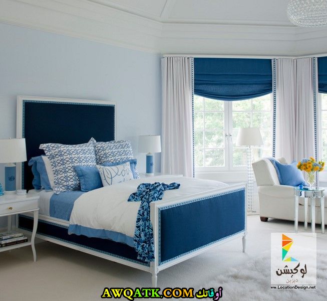 غرفة نوم زرقاء جميلة وجديدة
