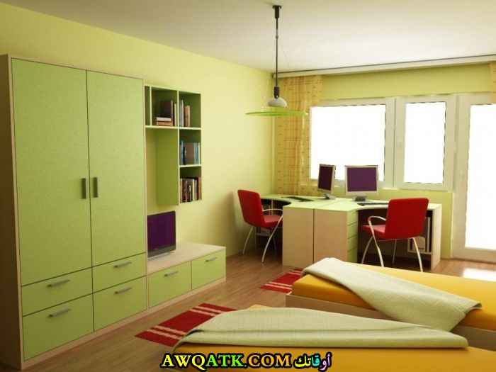 غرفة نوم باللون الأخضر روعة