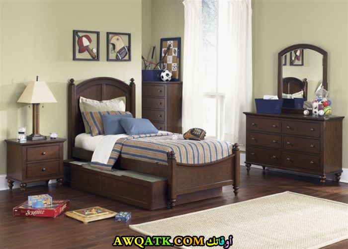غرف نوم أطفال خشب بني