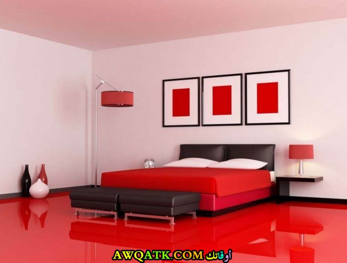 غرفة نوم أحمر في أسود وأبيض جميلة