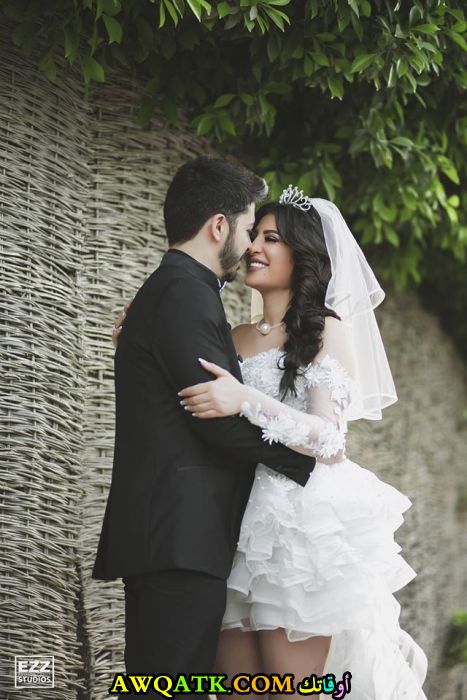 أحلى صورة للفنانة الجميلة وفاء قمر مع زوجها هيثم محمد في حفل زفافهم