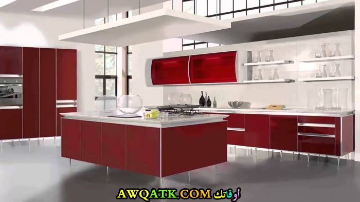 مطابخ عنابي , أجمل مطابخ باللونين عنابي و بيج