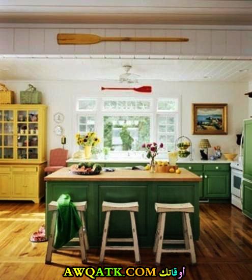 مطبخ أمريكاني باللون الأخضر