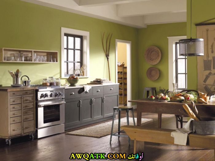 أجمل ديكورات مطابخ باللون الأخضر