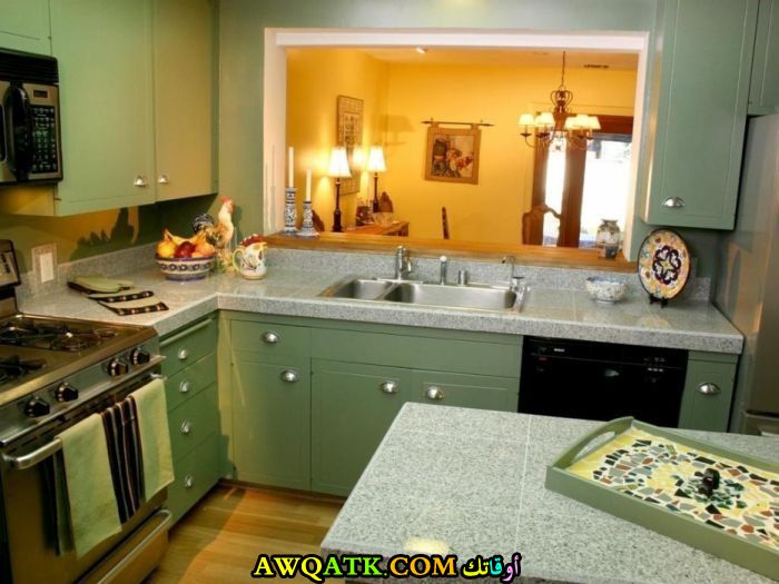 ديكور مطبخ باللون الأخضر للمساحة الصغيرة