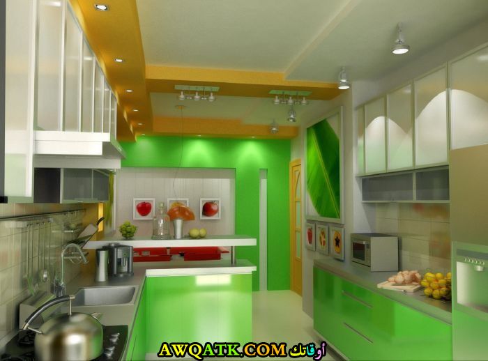مطبخ أنيق وجميل باللون الأخضر