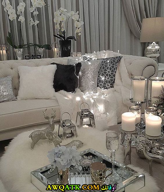 غرفة معيشة باللون الفضي رائعة وشيك 
