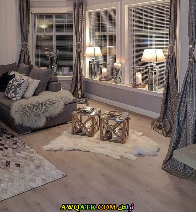غرفة معيشة مودرن باللون الفضي