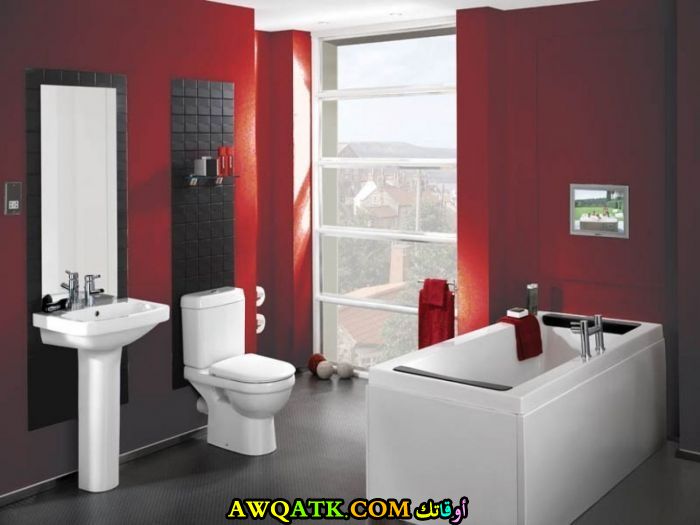 ديكور حمامات أحمر و أبيض