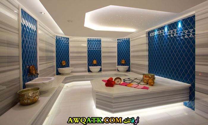 ديكور حمام حجر طبيعي جبس بورد باركيه خشب