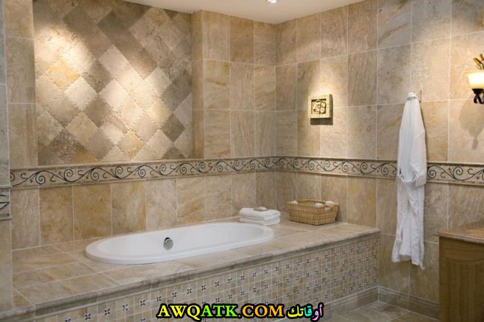 ديكور حمام حجر طبيعي جبس بورد باركيه خشب