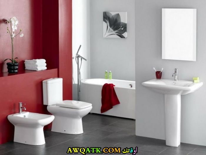 ديكور حمامات أحمر و أبيض ديكور حمامات أحمر و أبيض