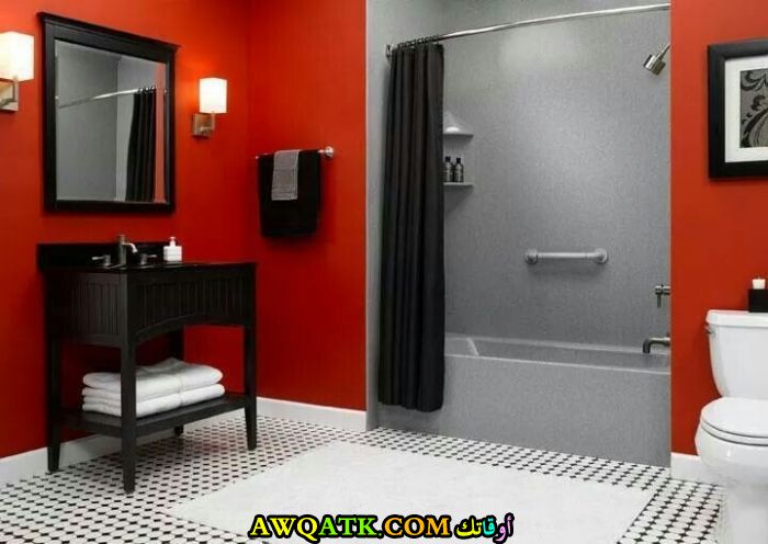 ديكور حمامات أحمر و أبيض ديكور حمامات أحمر و أبيض