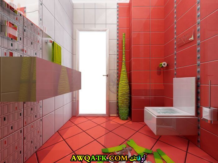 تصميم سيراميك حمام باللون الاحمر مودرن وشيك
