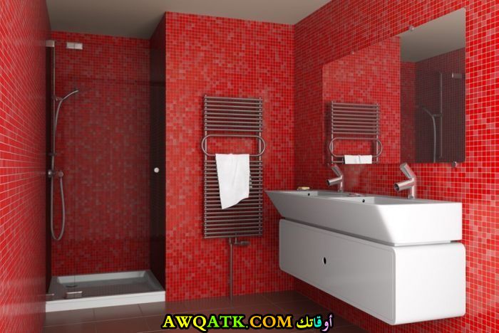 تصميم سيراميك حمام باللون الاحمر مودرن جديد