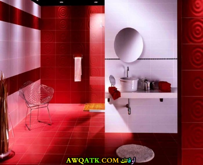 تصميم سيراميك حمام باللون الاحمر فى منتهى الجمال