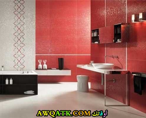 تصميم سيراميك حمام باللون الاحمر هادى جداً
