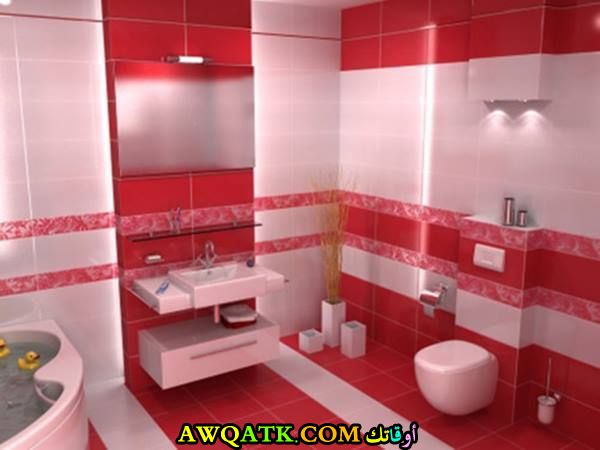 تصميم سيراميك حمام باللون الاحمر قمة الشياكة