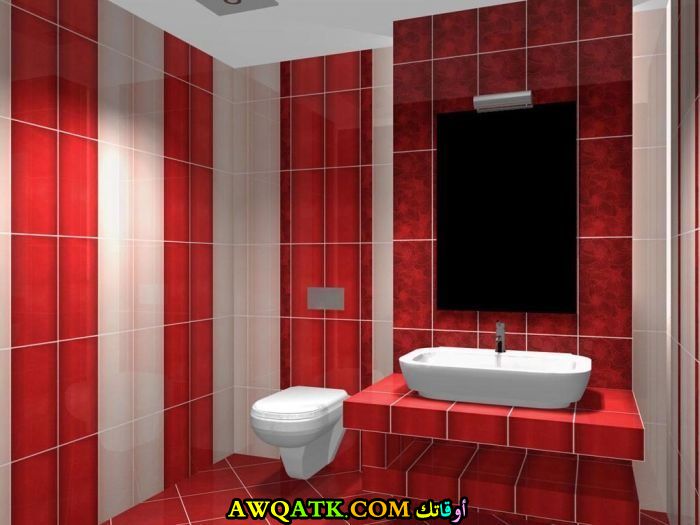 تصميم سيراميك حمام باللون الاحمر بسيط جداً