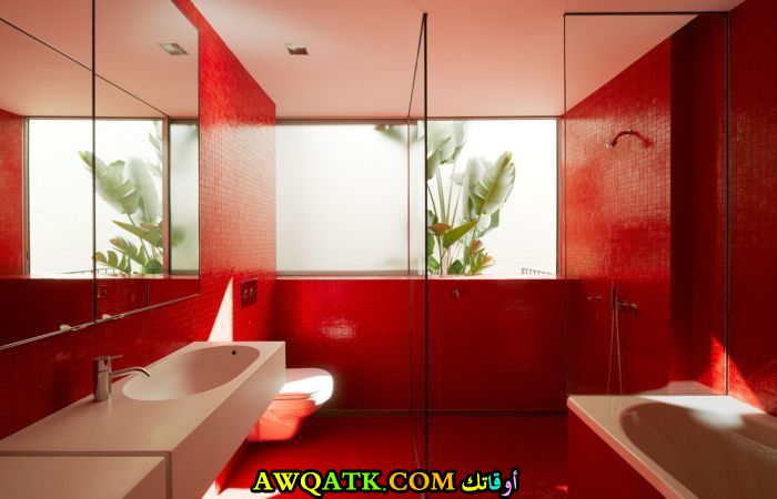 ديكور سيراميك حمام باللون الأحمر يناسب الذوق الراقى